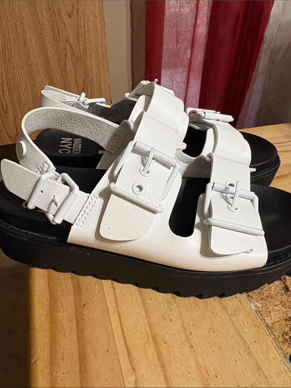 NWOT. Kids White Strappy Sandals with Black Sole